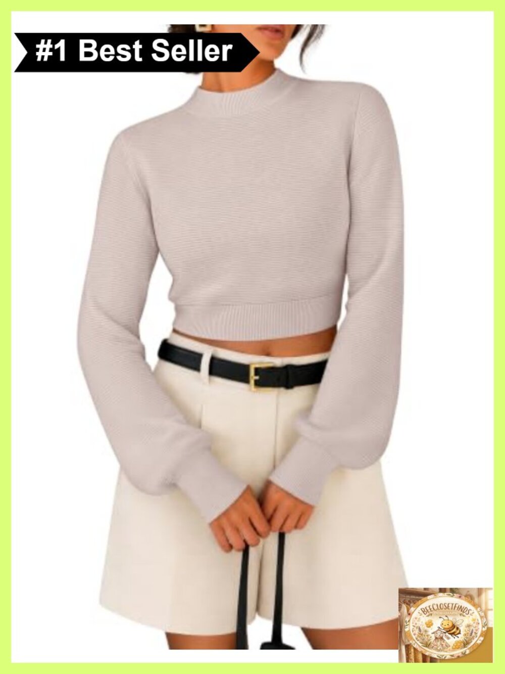 Cropped Mock Neck Long Sleeve Ribbed Knit Pullover Sweater Slim Fit